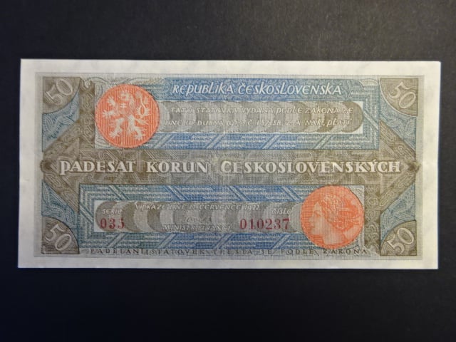 50 Kč 12.7.1922 série 035 číslovač 4d úzké číslice
