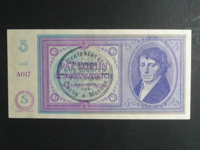 5 K 1938/40 s ručním raz. série A 017, Ba. 29a, Pi. 2a