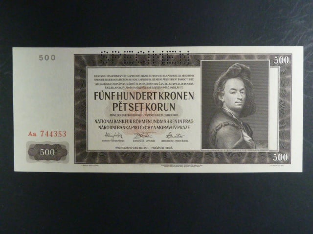 500 K 24.2.1942, II. vydání, série Aa, perf. SPECIMEN
