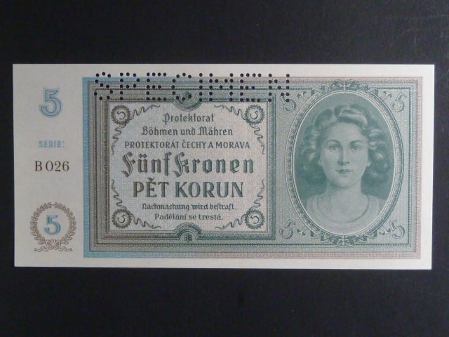 5 K 1940, série B 026, perf. SPECIMEN