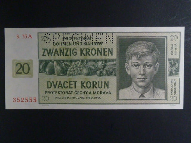 20 K 24.1.1944, série 33 A, perf. SPECIMEN