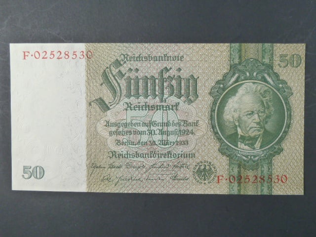 Německo, 50 RM 1933 série F, válečné vydání, Ba. D6e