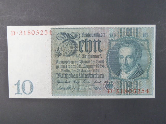 Německo, 10 RM 1929 série D, mírové vydání, podtiskové písmeno E, Ba. D 2b