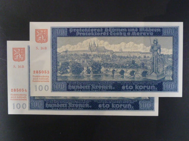 100 K 1940, série 16 B II. vydání, 2 kusy s čísly po sobě