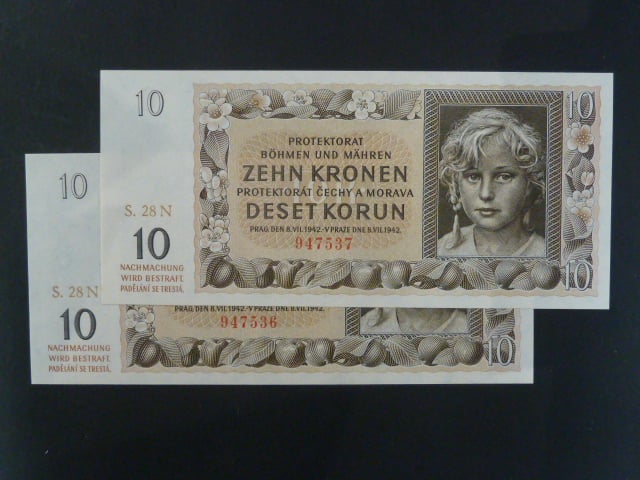 10 K 8.7.1942, série 28 N, 2 kusy s čísly po sobě