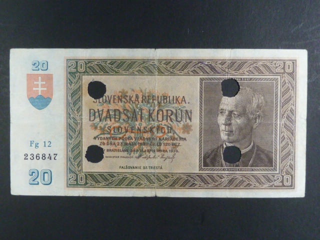 20 Ks 15.9.1939 serie Fg 12 4x skart. otvory