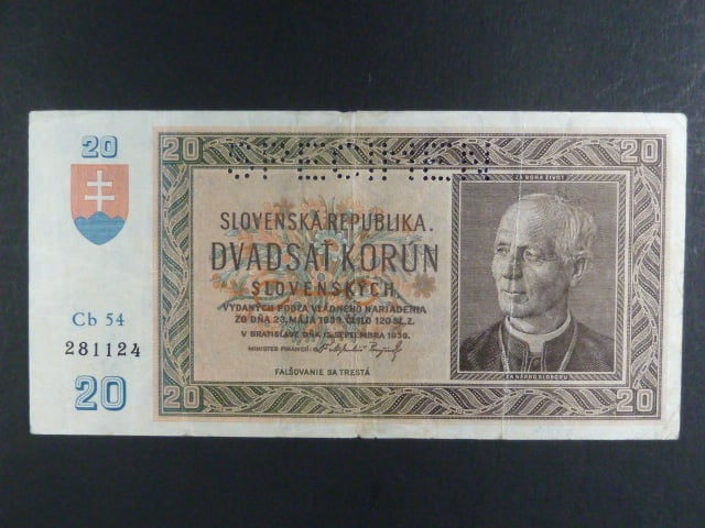 20 Ks 1939 série Cb 54 perf. SPECIMEN nahoře