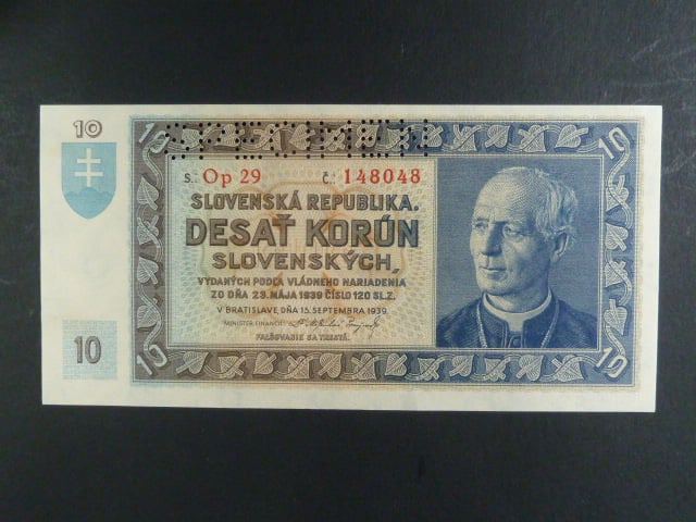 10 Ks 15.9.1939 série Op 29, perf. SPECIMEN nahoře