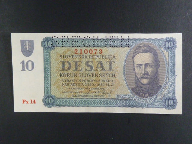 10 Ks 20.7.1943 série Px 14 perf. SPECIMEN nahoře