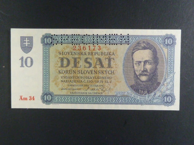 10 Ks 20.7.1943 série Äm 34 perf. SPECIMEN nahoře