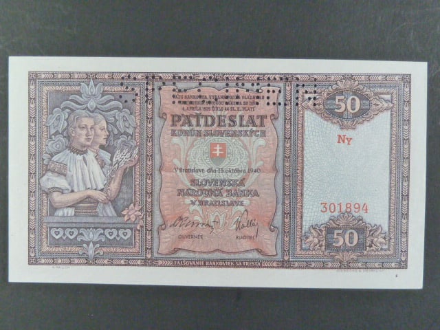 50 Ks 1940 série Ny, perf. SPECIMEN nahoře