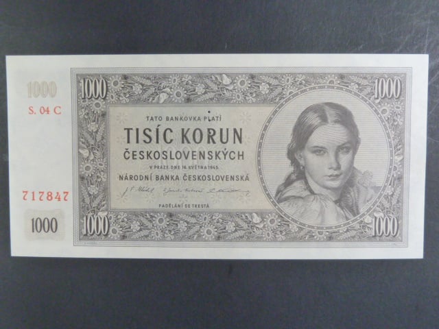 1000 Kčs 16.5.1945 série C 04 s perf. 3md nad sebou