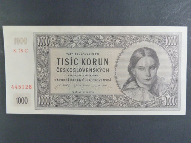 1000 Kčs 16.5.1945 série C 28 s perf. 3md nad sebou