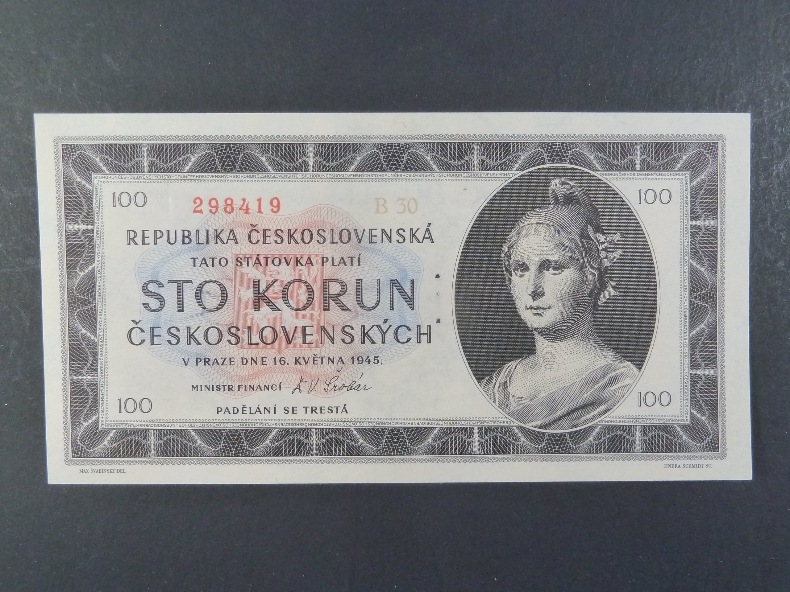 100 Kčs 1945 série B 30 perf. 3md nad sebou