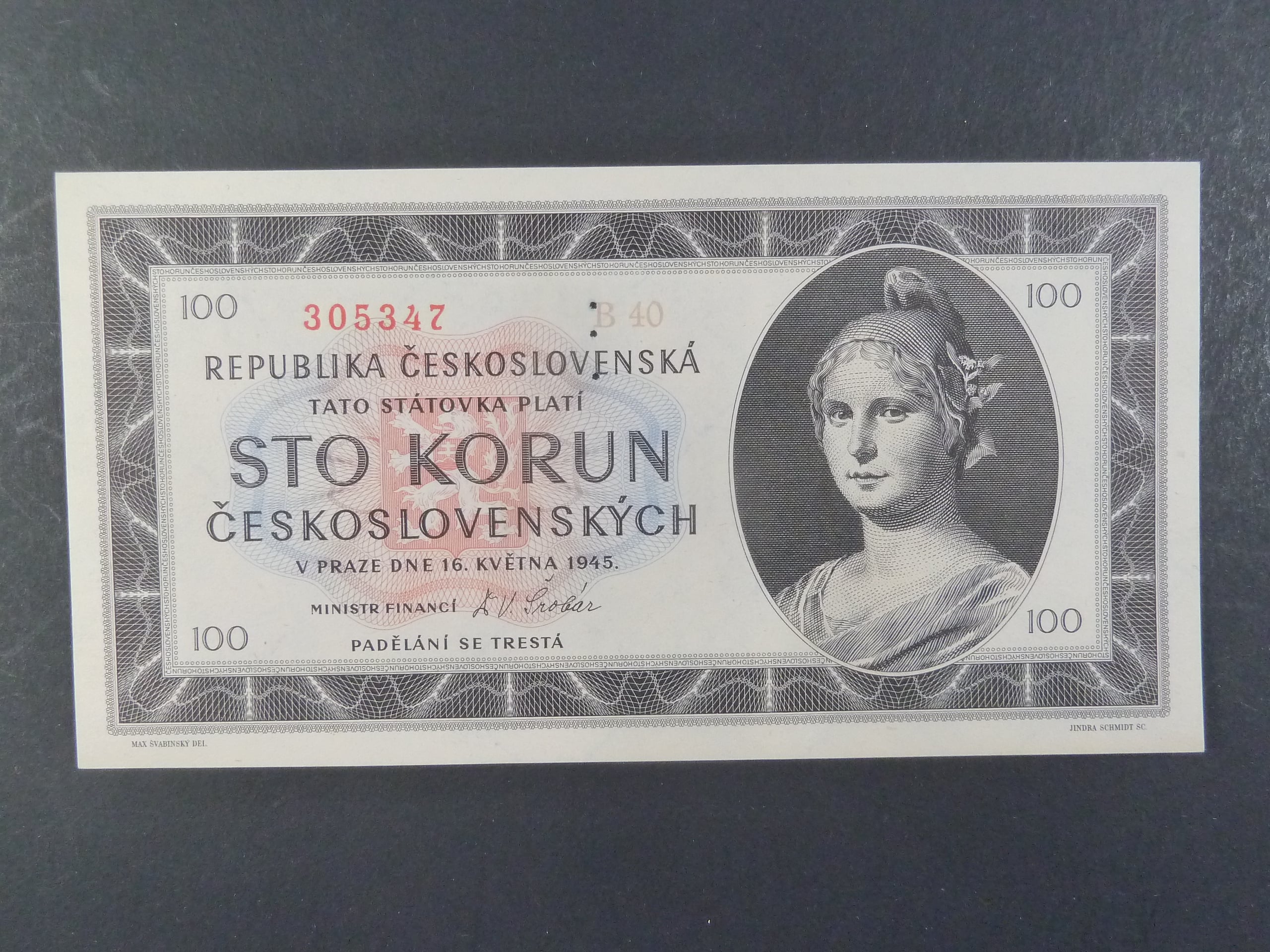 100 Kčs 1945 série B 40 perf. 3md nad sebou