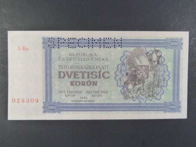2000 K 1945 série 5Ra, perf. SPECIMEN nahoře, poloha vodoznaku C