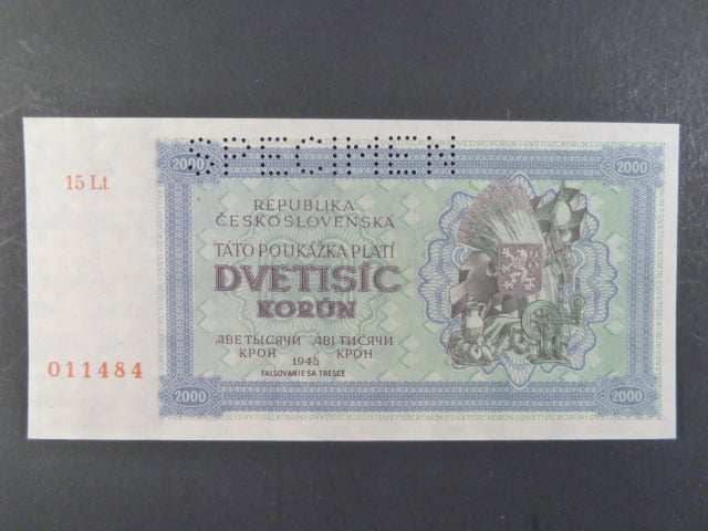 2000 K 1945 série 15Lt, perf. SPECIMEN nahoře, poloha vodoznaku C