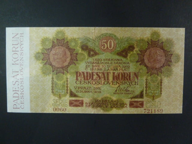 50 Kč 1919 série 0060 široké číslice, reparace