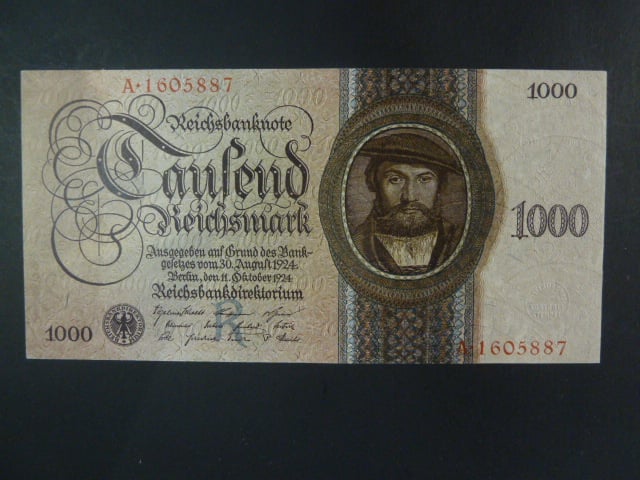 Německo, 1000 RM 1924 série A, podtiskové písmeno R, Ba. D9