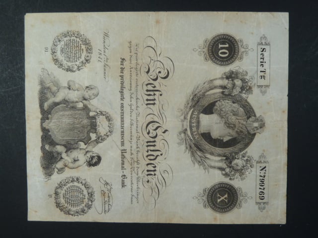 10 Gulden 1.1.1841 série Tg, podlepené natržení