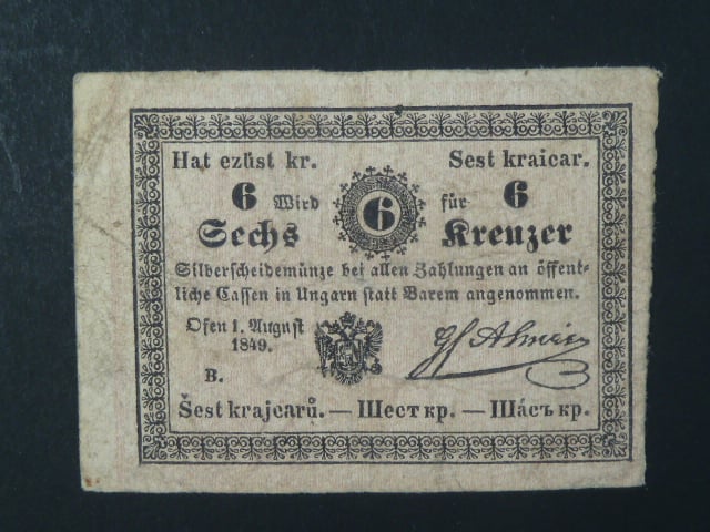 Uhersko, 6 Kr 1.8.1849 série B