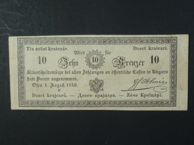 Uhersko, 10 Kr 1.8.1849 série F