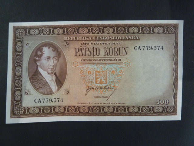 500 Kčs 1945 s.CA, perf. 3md nad sebou