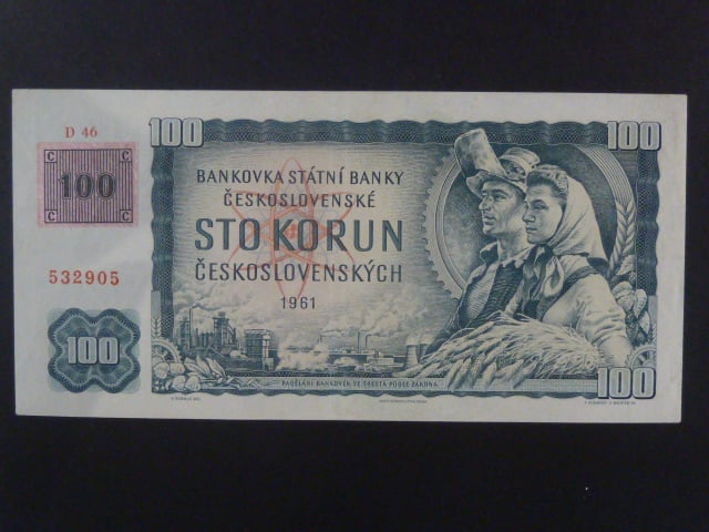 100 Kč 1961 s. D 46, kolek, vodoznaková výztuž na líci