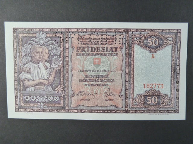 50 Ks 15.10.1940 série Ji perf. SPECIMEN nahoře