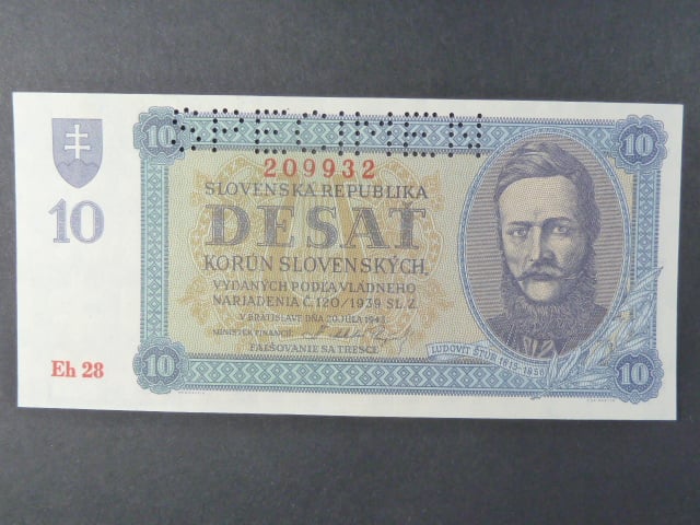 10 Ks 20.7.1943 série Eh 28 perf. SPECIMEN nahoře