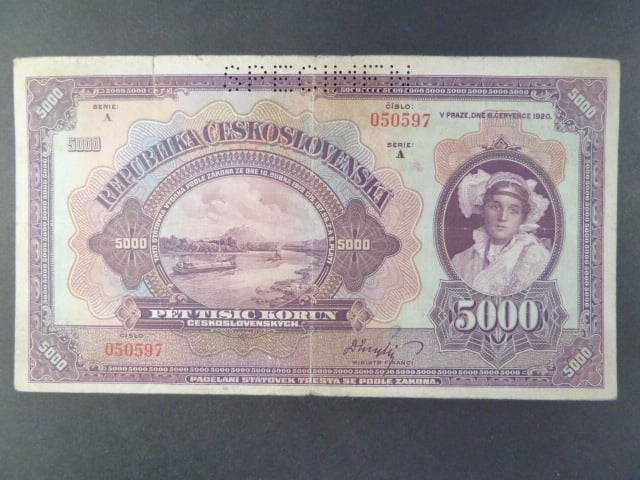 5000 Kč 6.7.1920, série A perf. SPECIMEN, natrž.