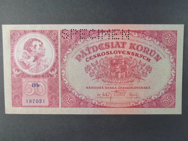 50 Kč 1929 série Db, perf. SPECIMEN