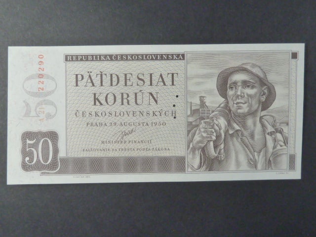 50 Kčs 29.8.1950, série A 21, perforace 3md do obloučku
