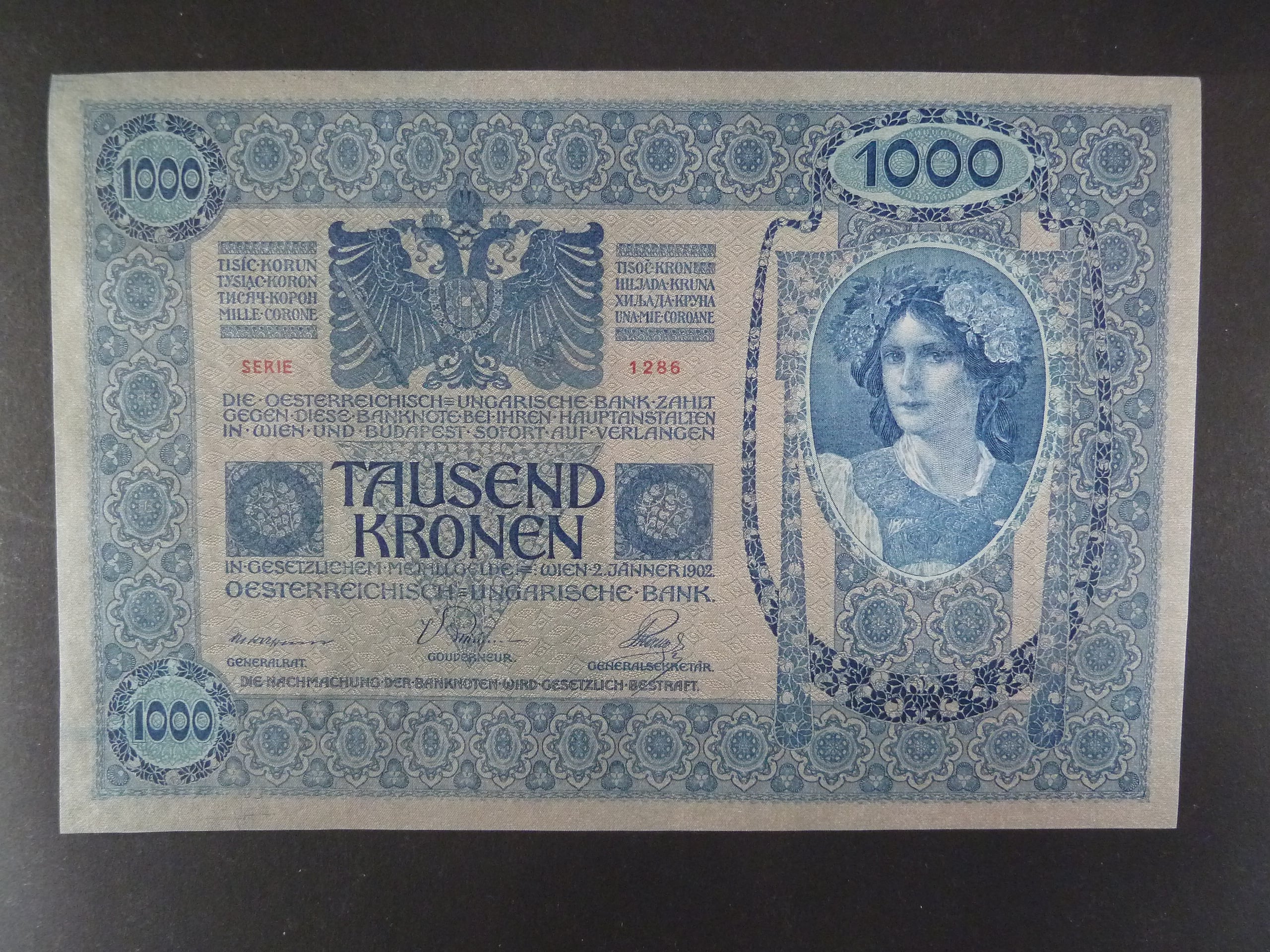 1000 K 2.1.1902 série 1288 šedý podtisk, Ri. 152a