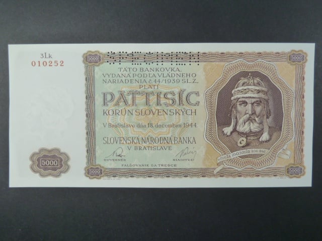 5000 Ks 18.12.1944 série 3Lk, nevydaná, 1x perf. SPECIMEN nahoře, He. N3 S1