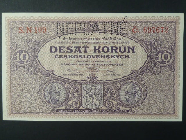 10 Kč 1927 série N 109, perf. NEPLATNÉ