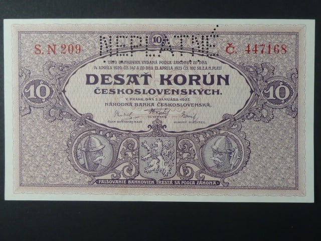 10 Kč 1927 série N 209, perf. NEPLATNÉ