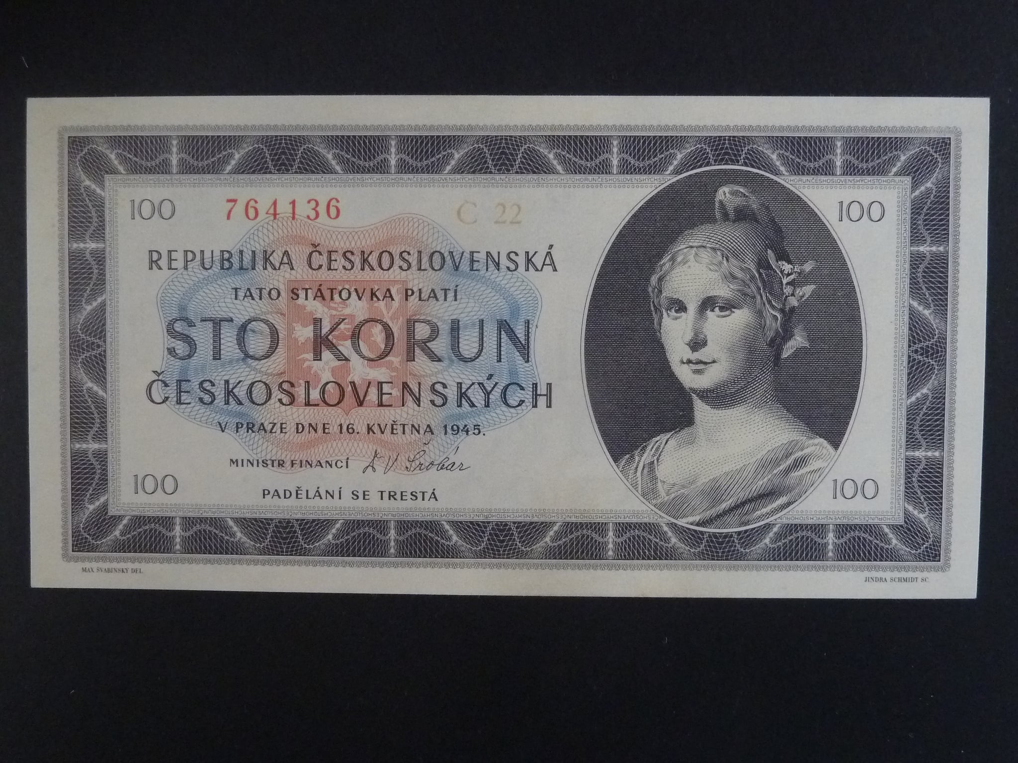 100 Kčs 1945 série C 22