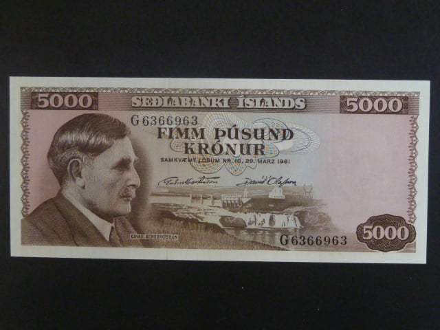 5000 Krónur 1961 podpis"Hajartarson/Ólafsson", BNB B806f
