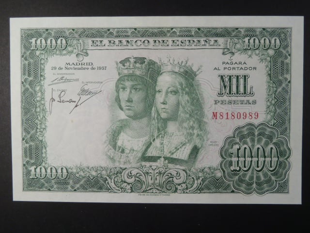 1000 Pesetas 1957, série M, BNB. B615a, Pi. 149