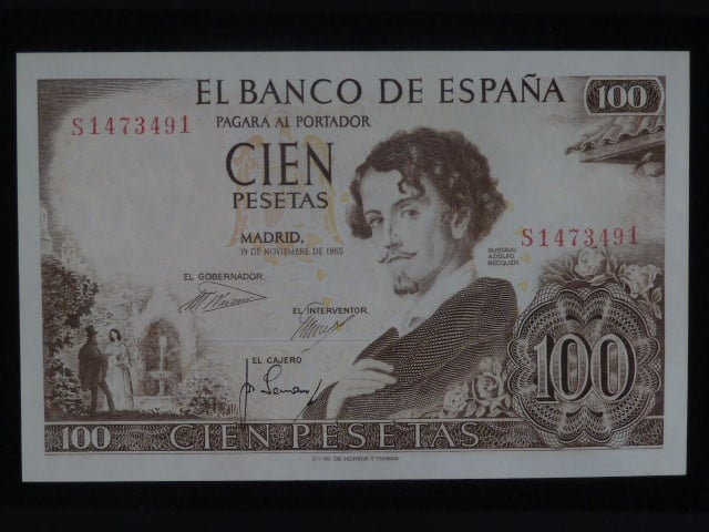 100 Pesetas 1965 (v oběhu: 1970), série S, BNB. B616a, Pi. 150