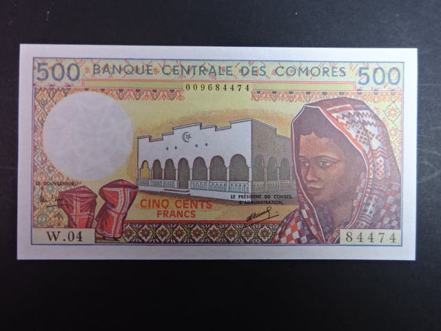 KOMORSKÉ OSTROVY, 500 Francs b.d., BNB. B301c