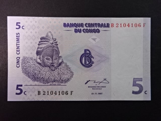 KONGO, 5 Centimes 1997, BNB. B302a