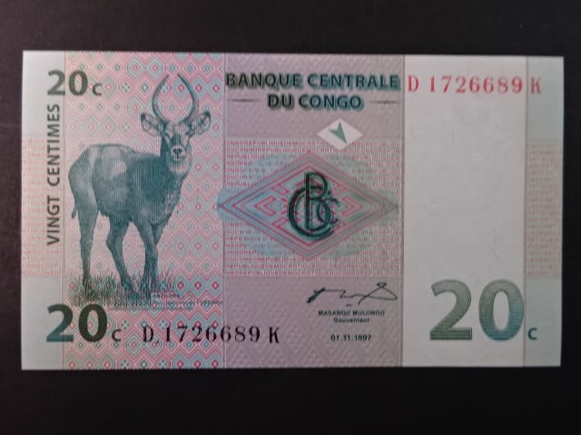 KONGO, 20 Centimes 1997, BNB. B304a