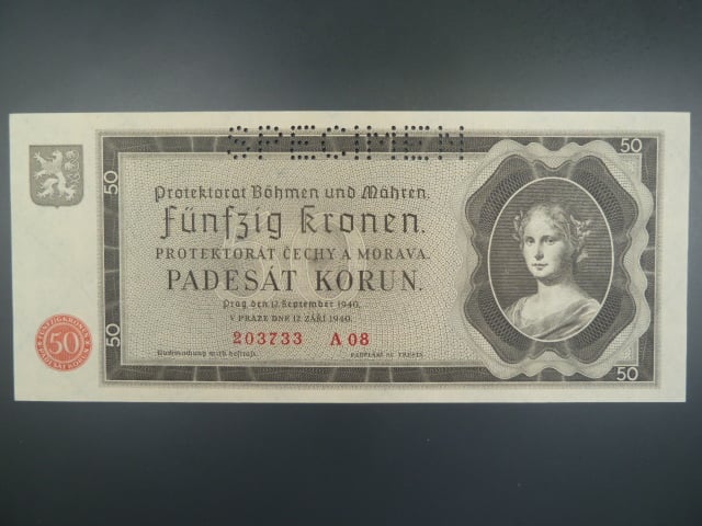 50 K 12.9.1940 série A 08, perforace SPECIMEN