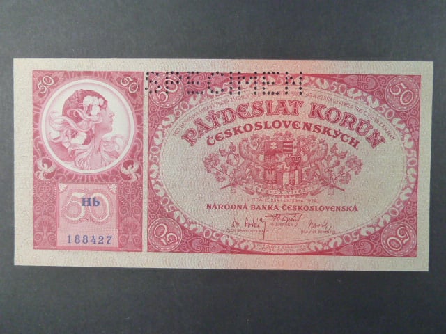 50 Kč 1929 série Hb, perf. SPECIMEN