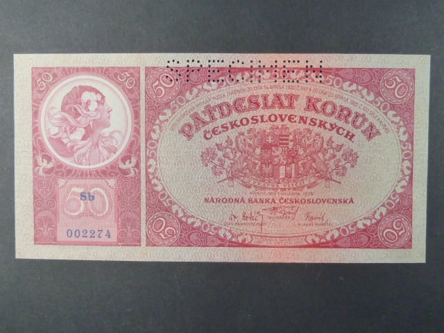 50 Kč 1929 série Sb, perf. SPECIMEN