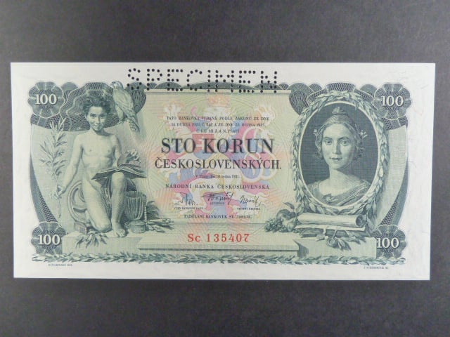 100 Kč 10.1.1931, serie Sc, III.vydání, perf. SPECIMEN