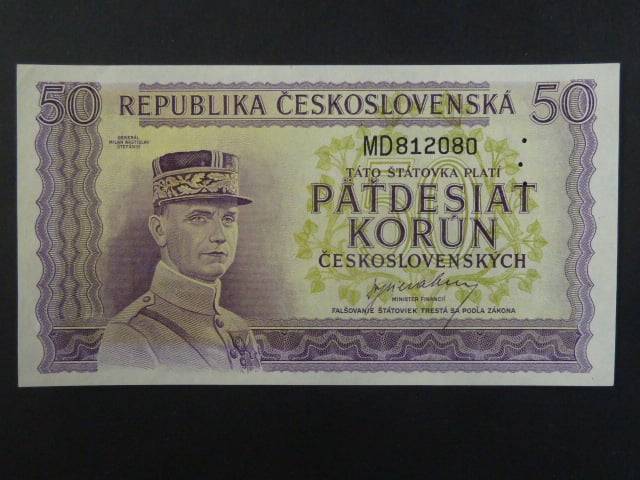 50 Kčs 1945 série MD, perf. "3md" dírky v obloučku