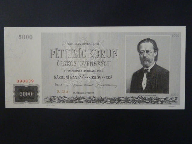 5000 Kčs 1945 série 23 A, perf. "3md" nad sebou